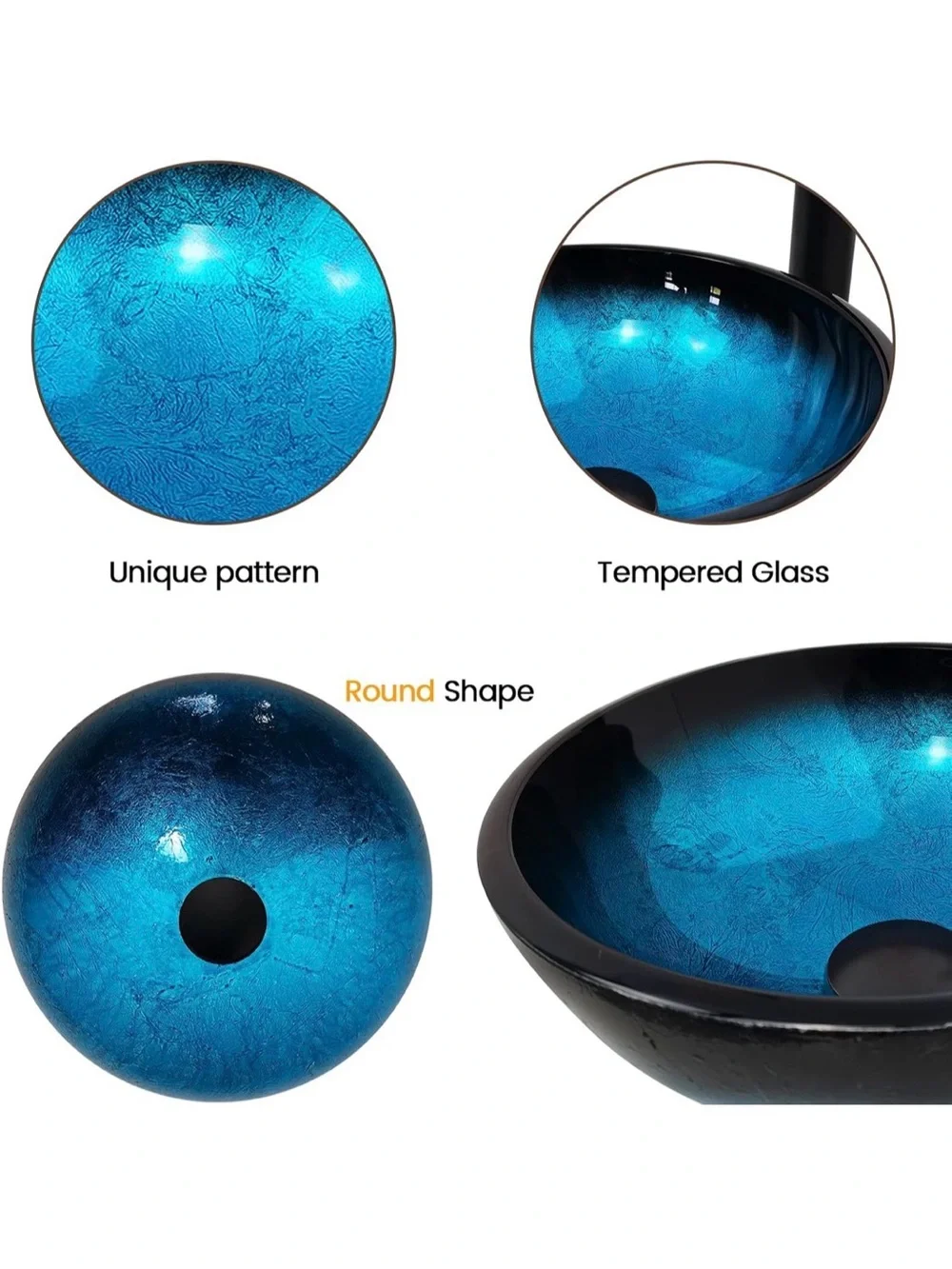 Glass Vessel Sink in Deep Blue with Faucet, Contemporary Bowl - New in Box